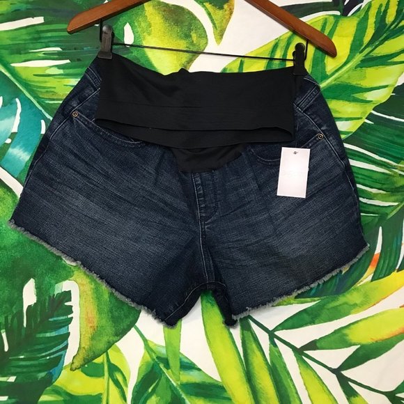 NWT A:glow Maternity 18 Comfy Blue Dark Wash Denim Jean Casual Summer Short - Picture 1 of 5